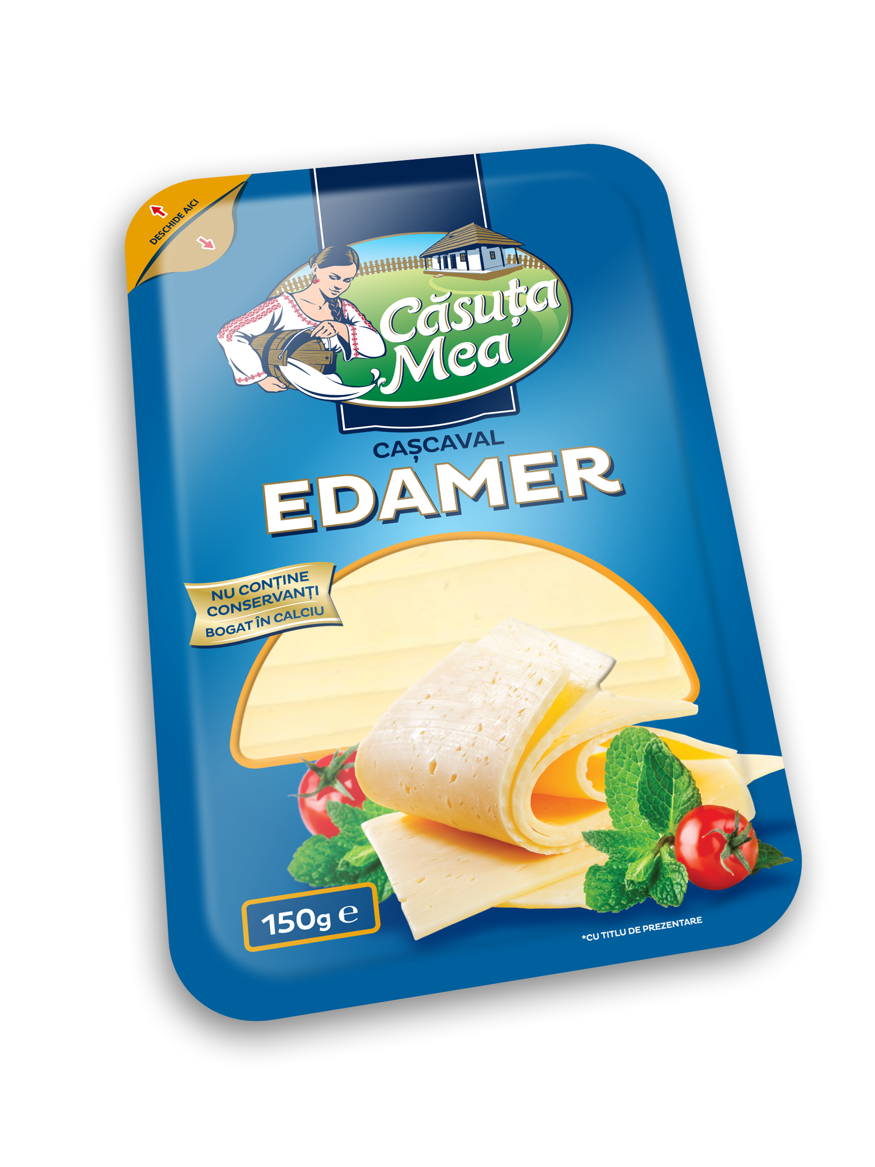 Твердый сыр Căsuța Mea нарезанный и упакованный Эдамер
