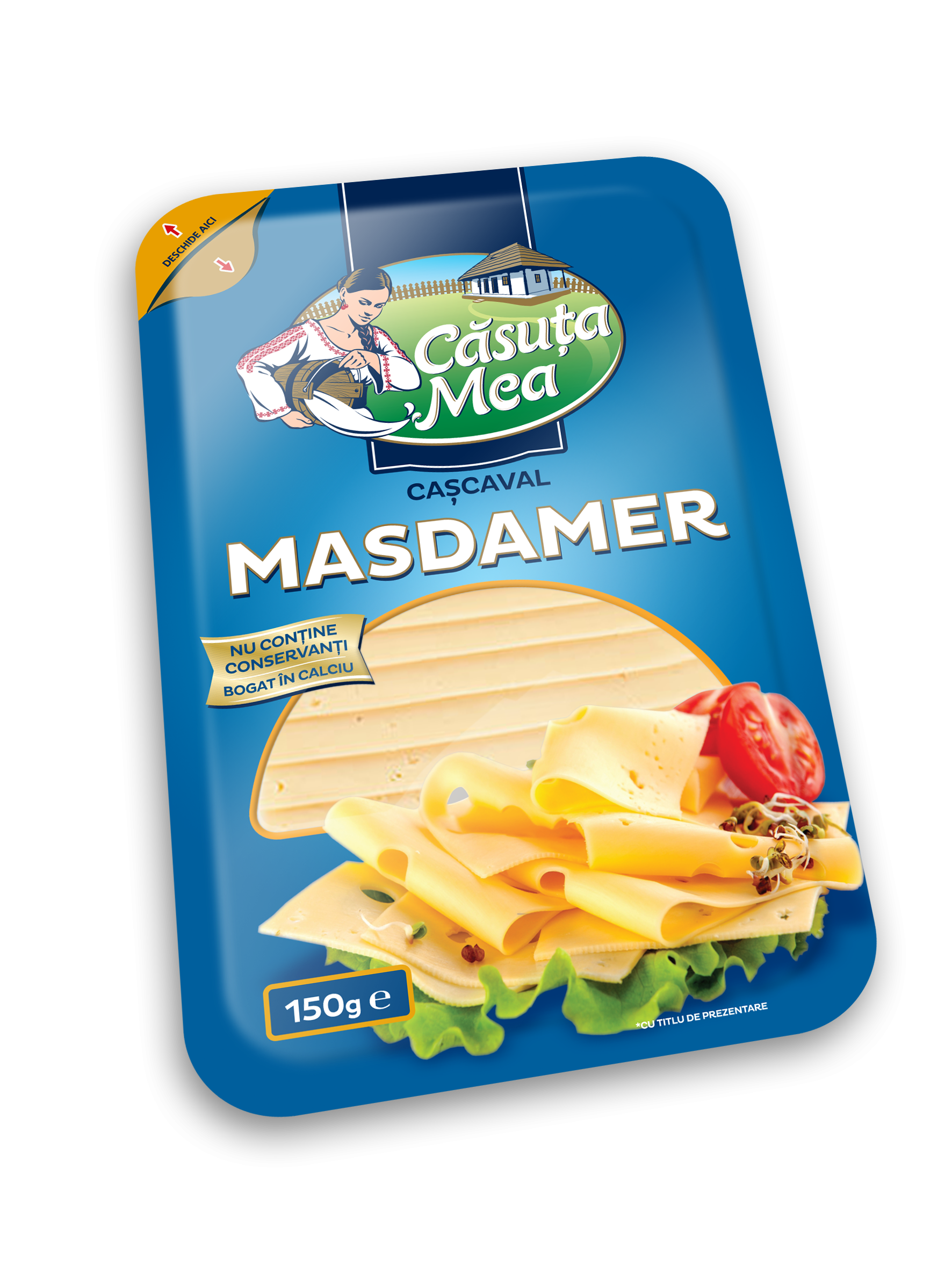 Твердый сыр Căsuța Mea нарезанный и упакованный Масдамер
